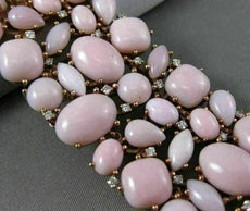 ESTATE MASSIVE 1.75CT DIAMOND & PINK CORAL 18KT ROSE GOLD HANDCRAFTED BRACELET