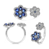 1.93CT DIAMOND AAA SAPPHIRE 14KT WHITE GOLD OVAL & ROUND DOUBLE FLOWER LOVE RING