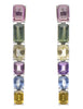 15.66CT AAA MULTI COLOR SAPPHIRE 18KT WHITE GOLD 3D EMERALD CUT HANGING EARRINGS