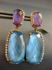 ESTATE LARGE 24.98CT DIAMOND & BLUE TOPAZ & AMETHYST 14KT ROSE GOLD 3D EARRINGS
