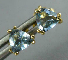 ESTATE .90CT AAA AQUAMARINE 14KT YELLOW GOLD 3D TRILLION STUD EARRINGS #25206