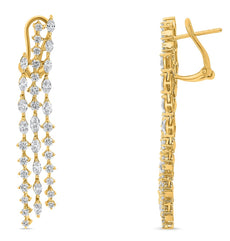 2.15CT DIAMOND 14KT YELLOW GOLD ROUND & MARQUISE 3 ROW CLIP ON HANGING EARRINGS