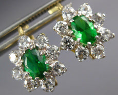 LARGE 3.5CT CUBIC ZIRCONA & AAA SYNTHETIC EMERALD 14K YELLOW GOLD EARRINGS 27401