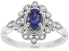 WIDE .63CT DIAMOND & AAA TANZANITE 14KT WHITE GOLD OVAL FILIGREE FLORAL FUN RING