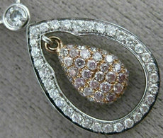 ESTATE .85CT WHITE & PINK DIAMOND 18KT WHITE & ROSE GOLD 3D TEAR DROP NECKLACE