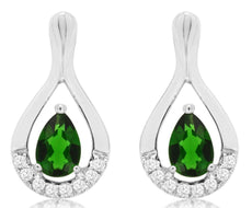 ESTATE 1.02CT DIAMOND & AAA RUSSALITE 14K WHITE GOLD PEAR SHAPE & ROUND EARRINGS