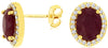 2.73CT DIAMOND & AAA RUBY 14K YELLOW GOLD OVAL & ROUND HALO FLOWER STUD EARRINGS