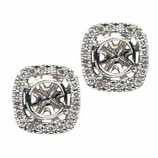 ESTATE .12CT DIAMOND 18KT WHITE GOLD 3D ROUND & SQUARE CLASSIC JACKET EARRINGS