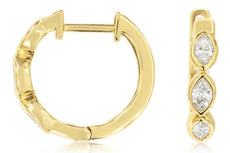 .44CT DIAMOND 14KT YELLOW GOLD 3D MARQUISE 3 STONE BEZEL HUGGIE HANGING EARRINGS