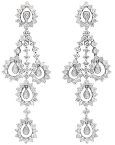 LARGE 5.50CT DIAMOND 18KT WHITE GOLD MULTI TEAR DROP CHANDELIER HANGING EARRINGS