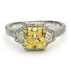 ESTATE LARGE 2.34CT WHITE & FANCY YELLOW DIAMOND 18K 2 TONE GOLD ENGAGEMENT RING