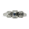 ESTATE .57CT ROUND & BAGUETTE DIAMOND 18K WHITE GOLD 3D THREE STONE PROMISE RING