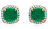 ESTATE 5.85CT DIAMOND & AAA EMERALD 18K 2 TONE GOLD SQUARE CLASSIC STUD EARRINGS