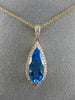 LARGE 3.12CT DIAMOND & AAA BLUE TOPAZ 14KT ROSE GOLD TEAR DROP FILIGREE PENDANT