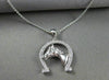 ESTATE .19CT DIAMOND 14K WHITE GOLD HORSE SHOE LUCKY FLOATING PENDANT WITH CHAIN
