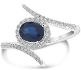 WIDE 1.12CT DIAMOND & AAA SAPPHIRE 14KT WHITE GOLD OVAL 3D CRISS CROSS LOVE RING