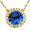 1.78CT DIAMOND & AAA SAPPHIRE 14K YELLOW GOLD ROUND SOLITAIRE HALO LOVE NECKLACE