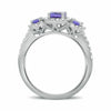 ESTATE 1.69CT DIAMOND & AAA TANZANITE 18K WHITE GOLD THREE STONE ENGAGEMENT RING