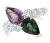 WIDE 4.45CT DIAMOND & AAA PINK & GREEN SAPPHIRE 18KT WHITE GOLD PEAR SHAPE RING
