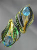 ESTATE LARGE 6.07CT DIAMOND & AAA MULTI GEM 18KT YELLOW GOLD 3D DOUBLE LEAF RING