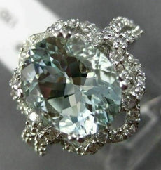 LARGE 4.05CT DIAMOND & AAA OVAL AQUAMARINE 14K WHITE GOLD FLOWER ENGAGEMENT RING
