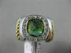 ESTATE LARGE 3.16CT DIAMOND & AAA GREEN AMETHYST 14KT 2 TONE GOLD 3D SQUARE RING