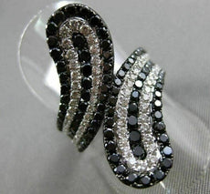 ESTATE LARGE 3.83CT WHITE & BLACK DIAMOND 14K WHITE GOLD 3D CRISS CROSS FUN RING