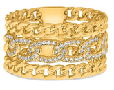LARGE .15CT DIAMOND 14KT YELLOW GOLD MULTI OVAL LINK 3 ROW FUN ANNIVERSARY RING