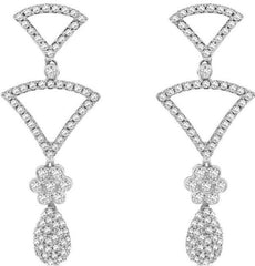 .81CT DIAMOND 14KT WHITE GOLD 3D CLUSTER TRIANGULAR TEAR DROP HANGING EARRINGS