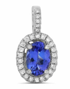 ESTATE .96CT DIAMOND & AAA TANZANITE 14KT WHITE GOLD OVAL HALO FLOATING PENDANT