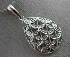 ESTATE .14CT DIAMOND 14KT WHITE GOLD FILIGREE TEAR DROP FLOWER FLOATING PENDANT