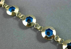 ESTATE 14KT YELLOW GOLD & ROUND BLUE CRYSTAL FLORAL EVIL EYE BRACELET #22954