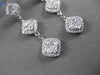 ESTATE LONG 1.68CT DIAMOND 18KT WHITE GOLD 3D SQUARE HALO HANGING EARRINGS