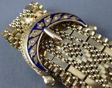 ANTIQUE LARGE AAA BLUE ENAMEL 14KT YELLOW GOLD 3D CLASSIC TASSEL BRACELET  #2169