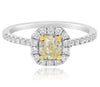 1.15CT WHITE & FANCY YELLOW DIAMOND 18K 2 TONE GOLD CUSHION & ROUND OCTAGON RING