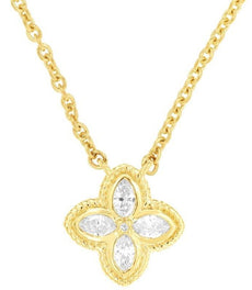 .28CT DIAMOND 14KT YELLOW GOLD MARQUISE & ROUND 5 STONE FILIGREE FLOWER NECKLACE