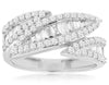 .94CT DIAMOND 14KT WHITE GOLD ROUND & BAGUETTE MULTI LEAF CRISS CROSS FUN RING