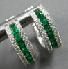 .76CT DIAMOND & AAA EMERALD 14KT WHITE GOLD 3D BAGUETTE & ROUND HUGGIE EARRINGS