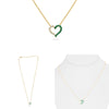 .22CT DIAMOND & AAA EMERALD 14KT YELLOW GOLD OPEN HEART ADJUSTABLE LOVE NECKLACE