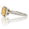 ESTATE 2.15CT WHITE & FANCY YELLOW DIAMOND 18KT 2 TONE GOLD HALO ENGAGEMENT RING