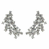 ESTATE 1.26CT DIAMOND 18KT WHITE GOLD 3D CLASSIC FLOWER LEAF HANGING EARRINGS