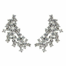 ESTATE 1.26CT DIAMOND 18KT WHITE GOLD 3D CLASSIC FLOWER LEAF HANGING EARRINGS