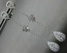 ESTATE 1.19CT DIAMOND 18K WHITE GOLD SOLITAIRE TEAR DROP FLOWER HANGING EARRINGS