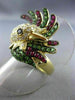 LARGE 2.03CT WHITE & BLACK DIAMOND & RUBY & TSAVORITE 18KT YELLOW GOLD BIRD RING