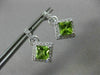 ESTATE 1.76CT DIAMOND & AAA PERIDOT 14KT WHITE GOLD 3D SQUARE HALO POST EARRINGS