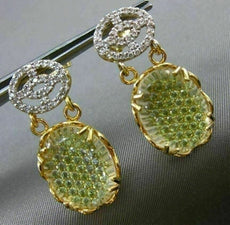 ESTATE LARGE 2.62CT DIAMOND & TOPAZ 18KT TWO TONE GOLD 3D OVAL FLOATING EARRINGS