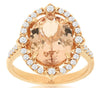 4.33CT DIAMOND & AAA MORGANITE 14KT ROSE GOLD OVAL & ROUND FLORAL HALO FUN RING
