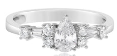 .71CT DIAMOND 18KT WHITE GOLD 3D ROUND PEAR SHAPE & BAGUETTE ENGAGEMENT RING