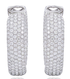 WIDE 7.5CT DIAMOND 18KT WHITE GOLD 3D MULTI ROW INSIDE OUT HOOP HANGING EARRINGS