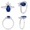 WIDE 2.53CT DIAMOND AAA SAPPHIRE 14KT WHITE GOLD MULTI SHAPE CLUSTER FLORAL RING